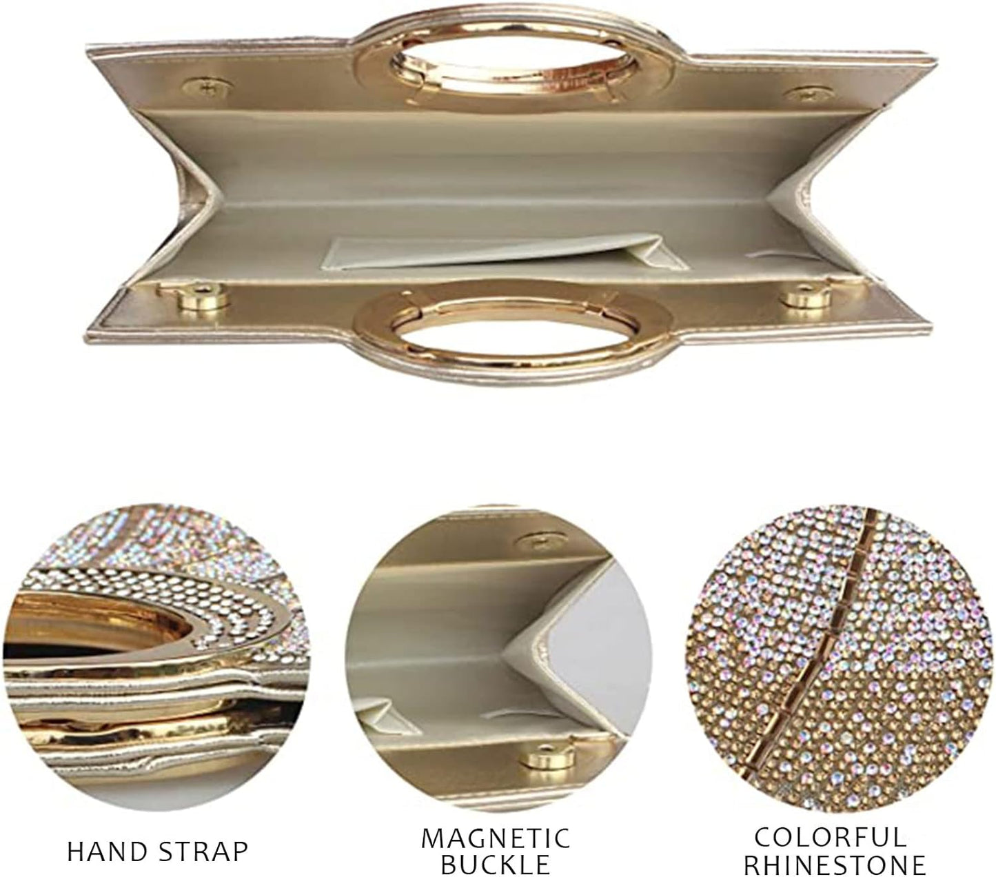 Clutch Purses for Women Rhinestone Evening Bag Wedding Party Cocktail Purses Handbags,Gold.