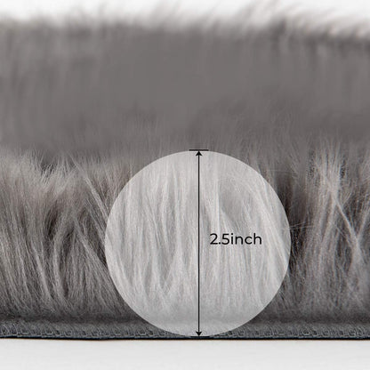 Faux Sheepskin Fur Area Rug Grey, 2X3 Feet, 2 Pack, Fluffy Soft Fuzzy Plush Shaggy Carpet Throw Rug for Indoor Floor, Sofa, Chair, Bedroom, Living Room, Home Decoration