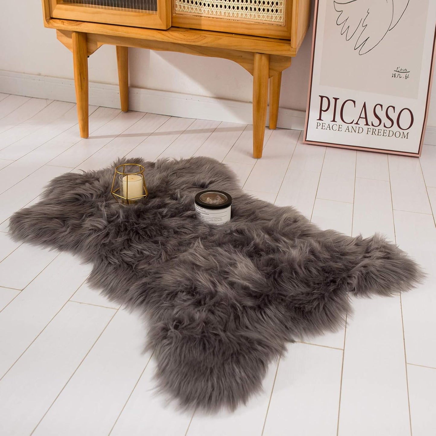 Faux Sheepskin Fur Area Rug Grey, 2X3 Feet, 2 Pack, Fluffy Soft Fuzzy Plush Shaggy Carpet Throw Rug for Indoor Floor, Sofa, Chair, Bedroom, Living Room, Home Decoration