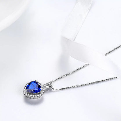 September Birthstone Necklace Women Blue Heart Necklace Sapphire Crystal CZ 925 Sterling Silver Pendant Jewelry Birthday Mother'S Day Gifts