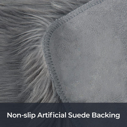 Faux Sheepskin Fur Area Rug Grey, 2X3 Feet, 2 Pack, Fluffy Soft Fuzzy Plush Shaggy Carpet Throw Rug for Indoor Floor, Sofa, Chair, Bedroom, Living Room, Home Decoration