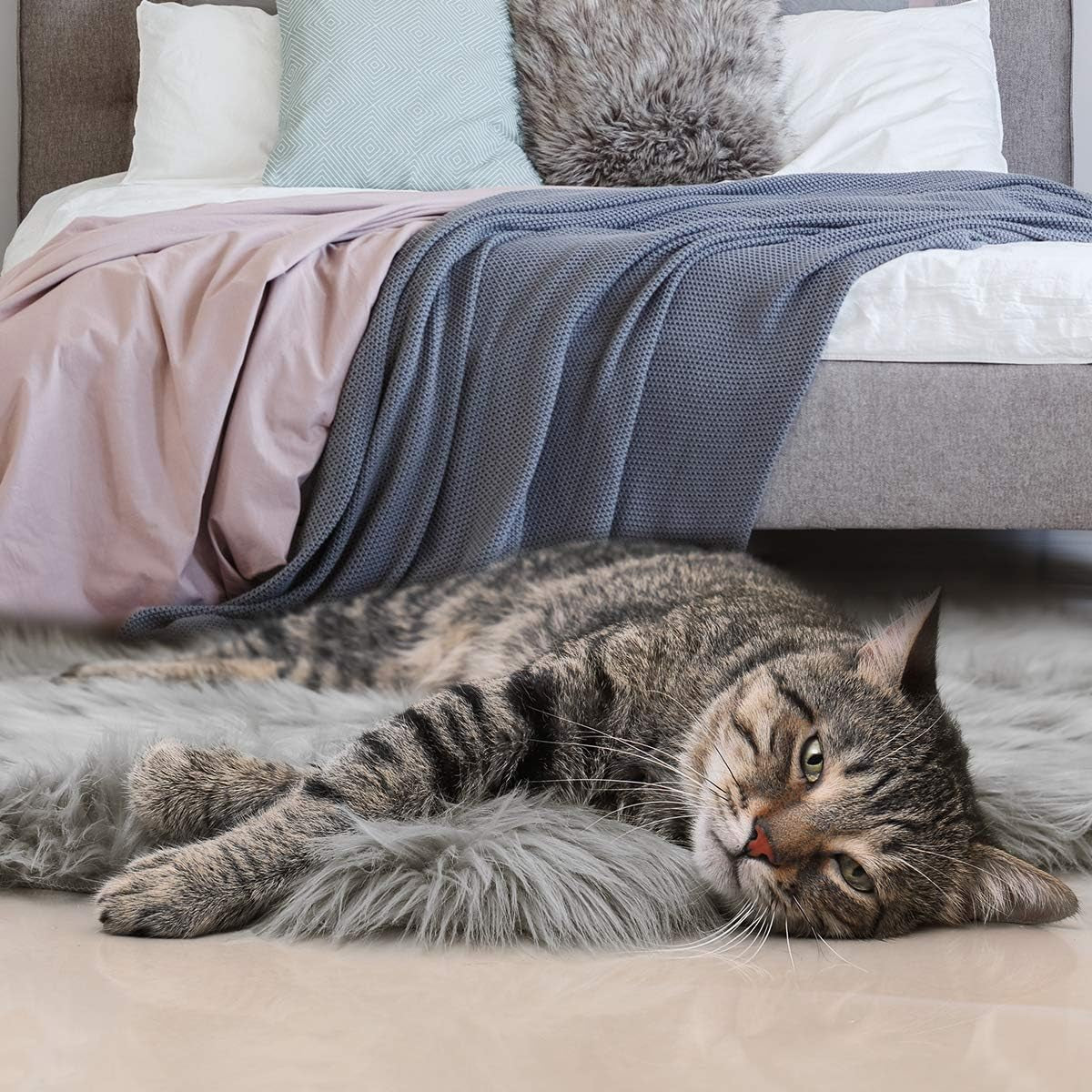 Faux Sheepskin Fur Area Rug Grey, 2X3 Feet, 2 Pack, Fluffy Soft Fuzzy Plush Shaggy Carpet Throw Rug for Indoor Floor, Sofa, Chair, Bedroom, Living Room, Home Decoration