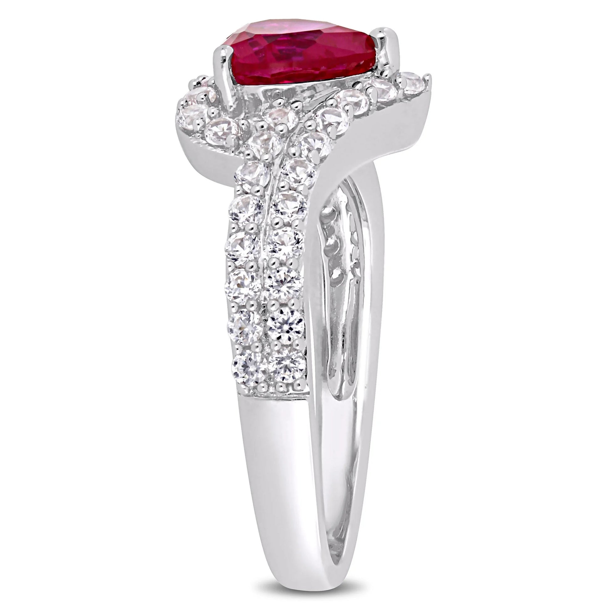 Women'S Created Sapphire and Ruby Sterling Silver Engagement Ring