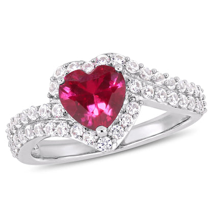 Women'S Created Sapphire and Ruby Sterling Silver Engagement Ring