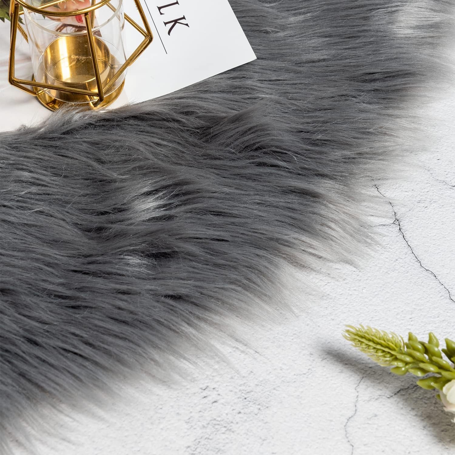 Faux Sheepskin Fur Area Rug Grey, 2X3 Feet, 2 Pack, Fluffy Soft Fuzzy Plush Shaggy Carpet Throw Rug for Indoor Floor, Sofa, Chair, Bedroom, Living Room, Home Decoration