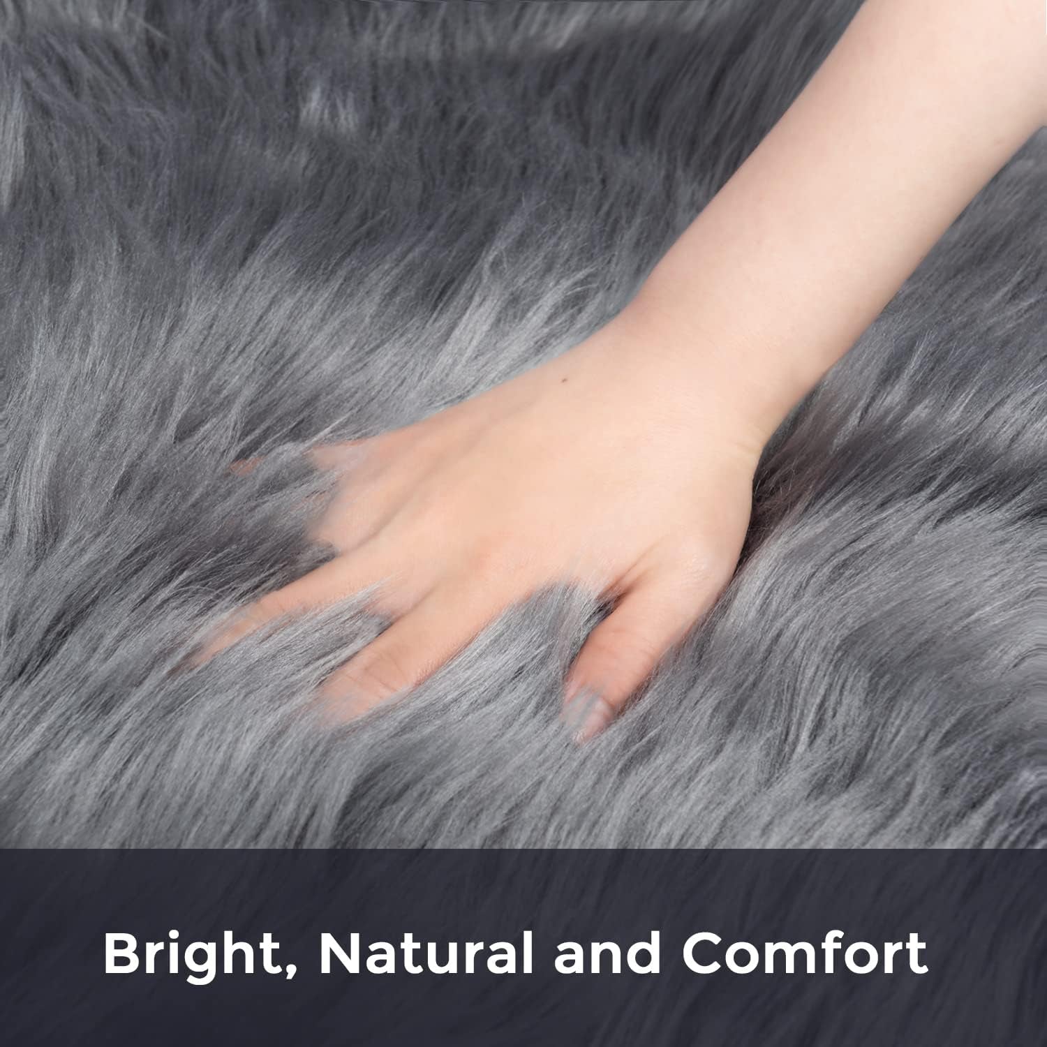 Faux Sheepskin Fur Area Rug Grey, 2X3 Feet, 2 Pack, Fluffy Soft Fuzzy Plush Shaggy Carpet Throw Rug for Indoor Floor, Sofa, Chair, Bedroom, Living Room, Home Decoration